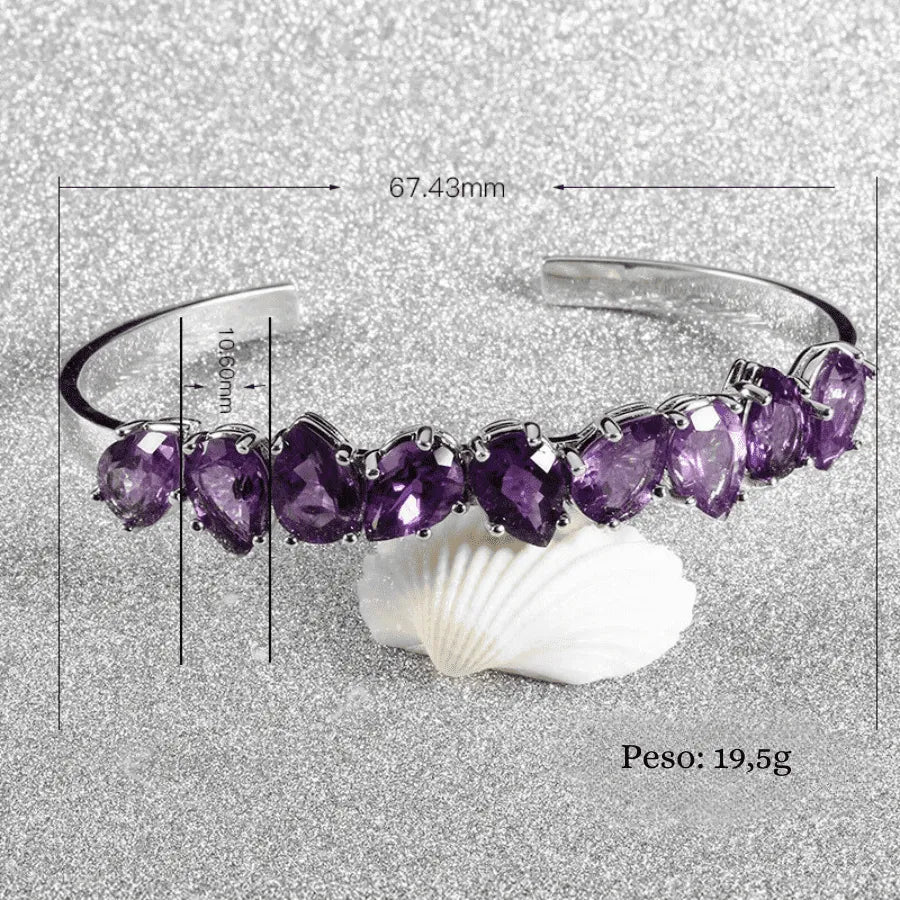 Sterling silver bracelet; Amethyst stone bracelet; Silver jewelry with amethyst; Elegant sterling silver bracelet; Handmade amethyst bracelet; Gemstone silver bracelet; Amethyst embedded bracelet; Unique sterling silver design; Stylish silver bracelet; Luxury amethyst jewelry; Birthstone bracelet; Healing stone bracelet; Adjustable silver bracelet; Fashionable amethyst piece;