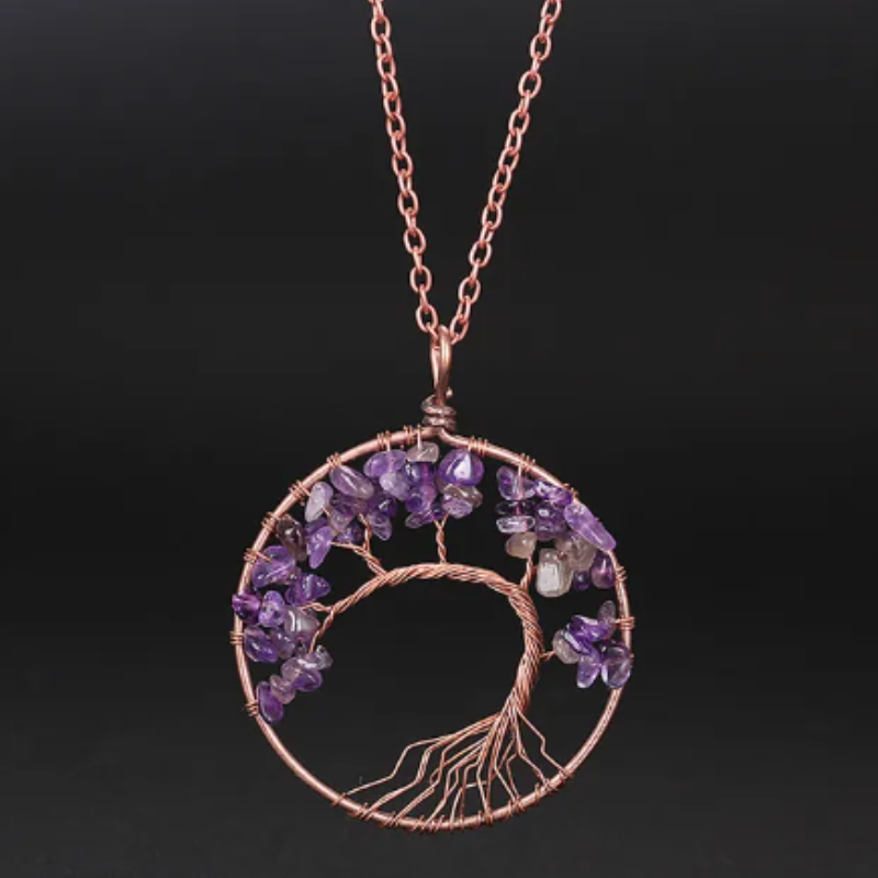 Tree of Life necklace; Natural crystals jewelry; Symbol of growth and strength; Handcrafted with care and precision; Beautifully designed for everyday wear; Promotes balance and harmony; Perfect for nature lovers; Enhances spiritual connection and healing; Ethically sourced natural stones; Lightweight and comfortable to wear; Unique and meaningful gift;