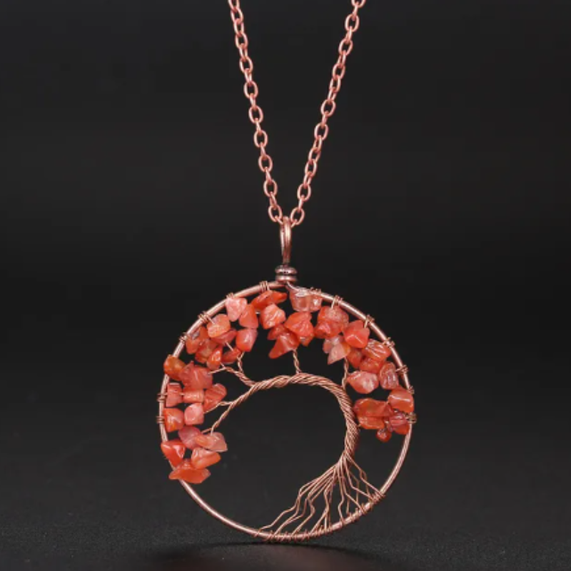 Tree of Life necklace; Natural crystals jewelry; Symbol of growth and strength; Handcrafted with care and precision; Beautifully designed for everyday wear; Promotes balance and harmony; Perfect for nature lovers; Enhances spiritual connection and healing; Ethically sourced natural stones; Lightweight and comfortable to wear; Unique and meaningful gift;