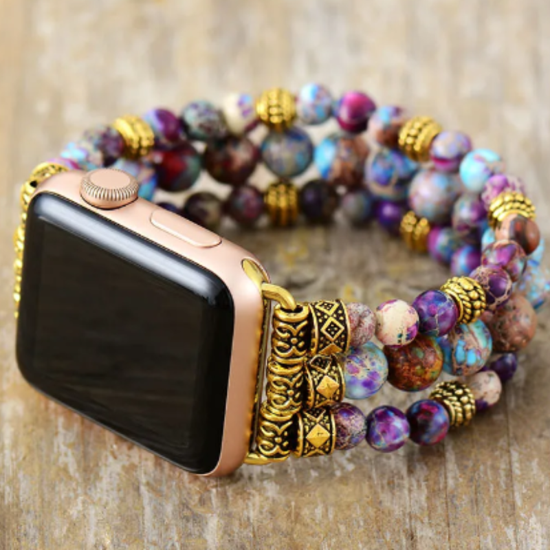 Mystical bracelet for SmartWatch; Jasper stone bracelet; Apple Watch accessory; Handcrafted gemstone jewelry; Unique spiritual smartwatch band; Artisan-crafted bracelet; Natural jasper stones; Healing energy bracelet; Stylish smartwatch strap; Gift for tech and spirituality enthusiasts; Bracelet for grounding and stability; Beautiful beaded bracelet; Unique spiritual gift; Bracelet for intention setting; Ethically sourced materials; Jasper for emotional balance;