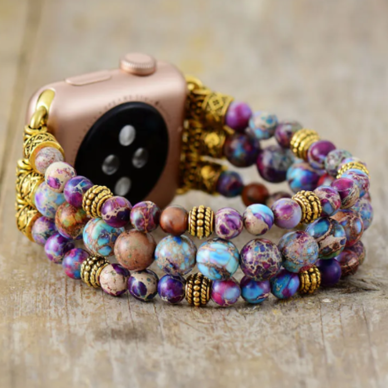 Mystical bracelet for SmartWatch; Jasper stone bracelet; Apple Watch accessory; Handcrafted gemstone jewelry; Unique spiritual smartwatch band; Artisan-crafted bracelet; Natural jasper stones; Healing energy bracelet; Stylish smartwatch strap; Gift for tech and spirituality enthusiasts; Bracelet for grounding and stability; Beautiful beaded bracelet; Unique spiritual gift; Bracelet for intention setting; Ethically sourced materials; Jasper for emotional balance;