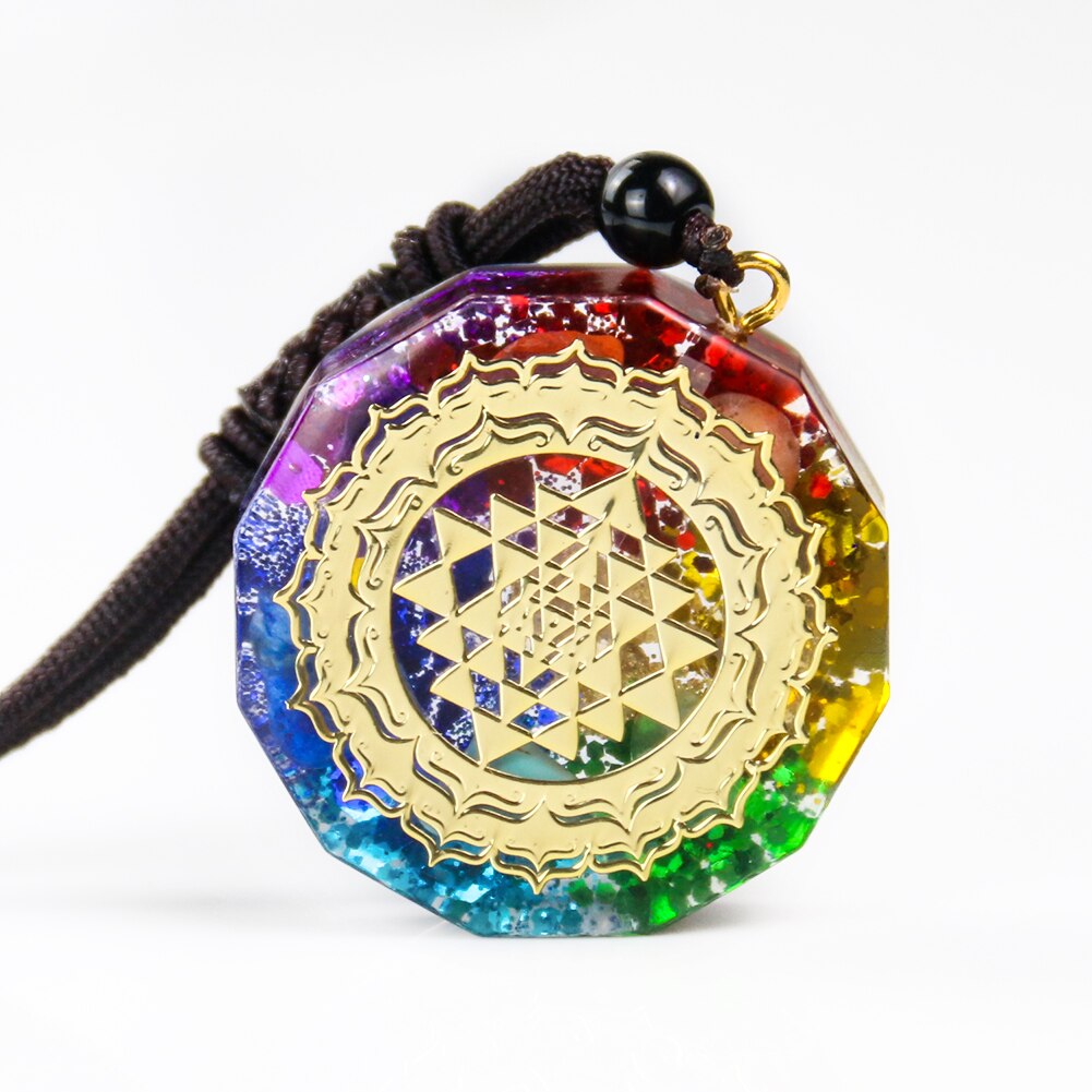 Tree of Life orgonite rainbow necklace; Handcrafted spiritual jewelry; Unique design symbolizing growth and vibrancy; Artisan-crafted accessory; Ethically sourced materials; Colorful rainbow elements for positive energy; Gift for nature lovers and spiritual seekers; Stylish and meaningful for everyday wear; Durable and fashionable; Beautifully detailed Tree of Life symbol; Necklace for enhancing energy balance and protection; Natural elements for emotional healing; Lightweight and comfortable;