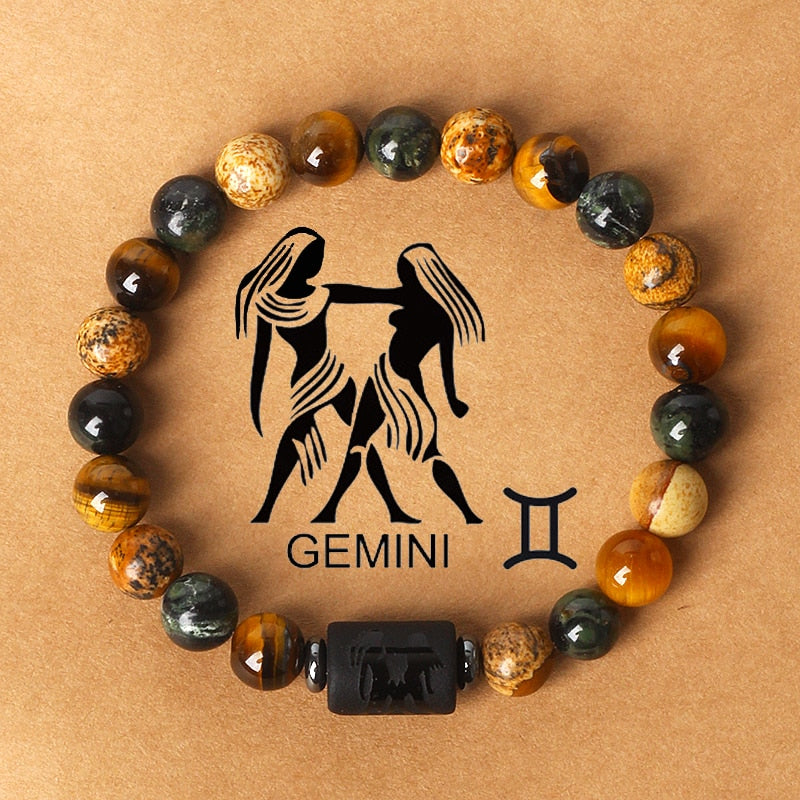 Zodiac sign bracelets; Tiger's Eye bracelet; Handcrafted gemstone jewelry; Unique design for astrological connection; Artisan-crafted accessory; Ethically sourced materials; Gift for astrology enthusiasts; Stylish and meaningful for everyday wear; Durable and fashionable; Beautifully polished Tiger's Eye stones for grounding energy; Unique spiritual gift for zodiac lovers; Bracelet for enhancing intuition and protection; Natural stones for emotional balance and confidence;
