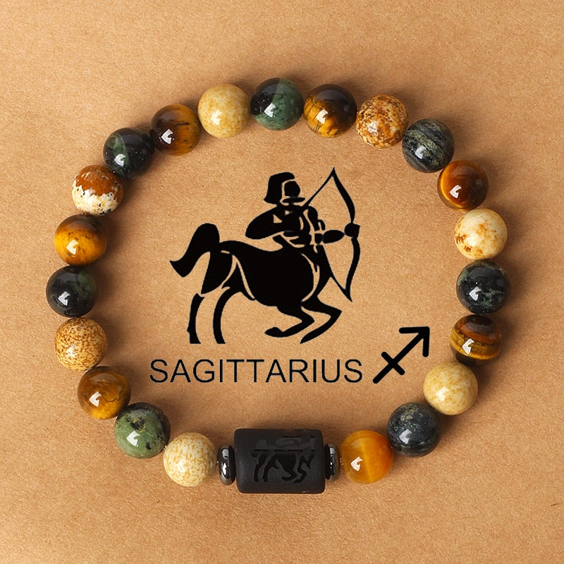 Zodiac sign bracelets; Tiger's Eye bracelet; Handcrafted gemstone jewelry; Unique design for astrological connection; Artisan-crafted accessory; Ethically sourced materials; Gift for astrology enthusiasts; Stylish and meaningful for everyday wear; Durable and fashionable; Beautifully polished Tiger's Eye stones for grounding energy; Unique spiritual gift for zodiac lovers; Bracelet for enhancing intuition and protection; Natural stones for emotional balance and confidence;