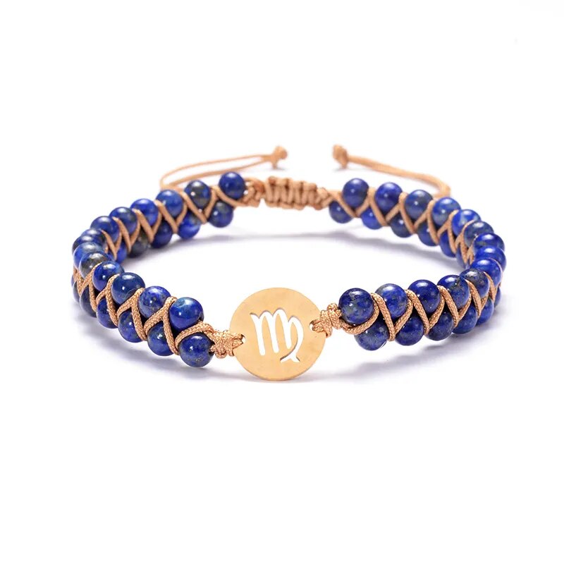 Zodiac bracelet; Braided design; Handcrafted zodiac jewelry; Unique astrological accessory; Artisan-crafted bracelet; Ethically sourced materials; Gift for astrology enthusiasts; Stylish and comfortable for daily wear; Beautiful braided details; Personalized zodiac sign representation; Perfect for layering with other bracelets; Unique spiritual gift; Bracelet for intention setting; Durable and fashionable design; Ideal for any occasion; Symbol of celestial connection;