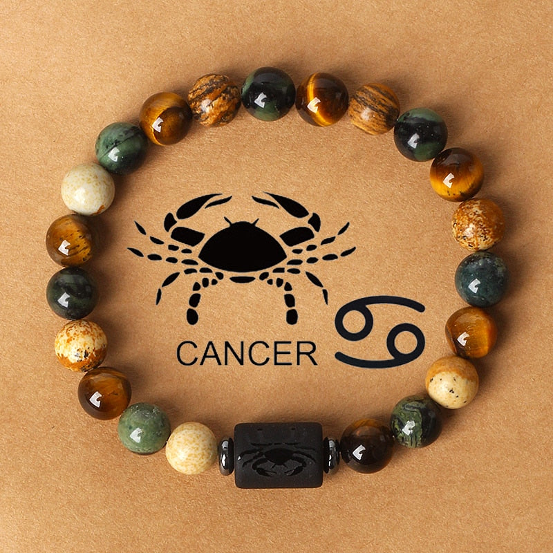 Zodiac sign bracelets; Tiger's Eye bracelet; Handcrafted gemstone jewelry; Unique design for astrological connection; Artisan-crafted accessory; Ethically sourced materials; Gift for astrology enthusiasts; Stylish and meaningful for everyday wear; Durable and fashionable; Beautifully polished Tiger's Eye stones for grounding energy; Unique spiritual gift for zodiac lovers; Bracelet for enhancing intuition and protection; Natural stones for emotional balance and confidence;