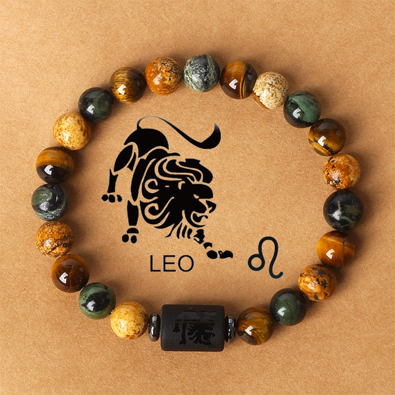 Zodiac sign bracelets; Tiger's Eye bracelet; Handcrafted gemstone jewelry; Unique design for astrological connection; Artisan-crafted accessory; Ethically sourced materials; Gift for astrology enthusiasts; Stylish and meaningful for everyday wear; Durable and fashionable; Beautifully polished Tiger's Eye stones for grounding energy; Unique spiritual gift for zodiac lovers; Bracelet for enhancing intuition and protection; Natural stones for emotional balance and confidence;
