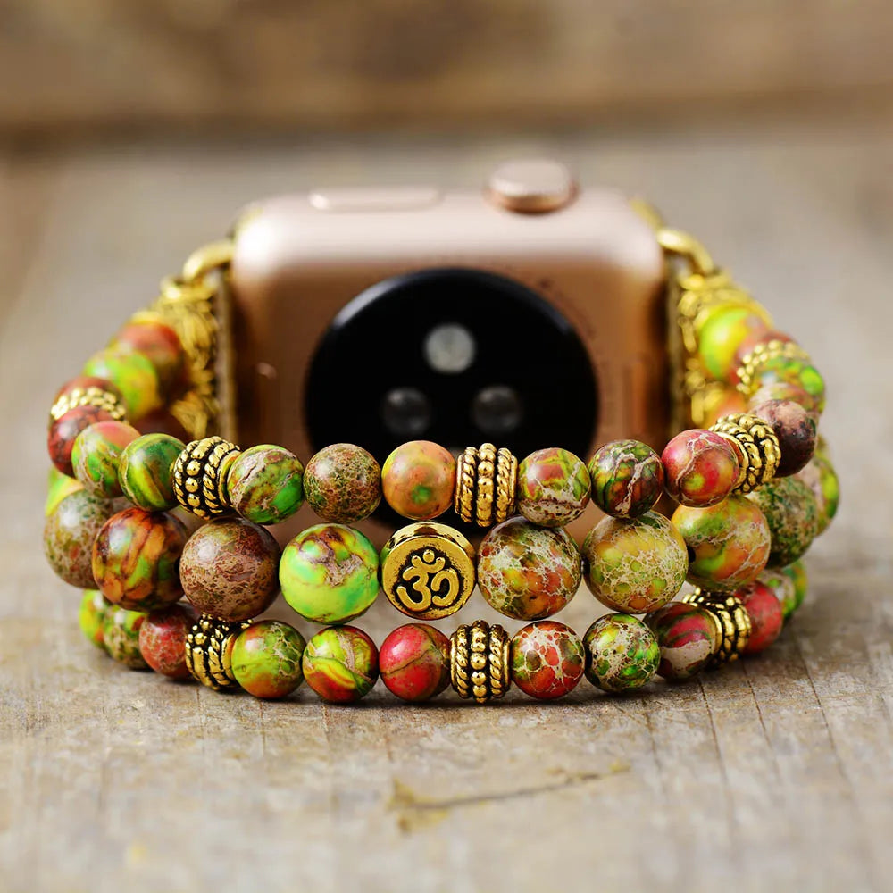 Mystical bracelet for SmartWatch; Jasper stone bracelet; Apple Watch accessory; Handcrafted gemstone jewelry; Unique spiritual smartwatch band; Artisan-crafted bracelet; Natural jasper stones; Healing energy bracelet; Stylish smartwatch strap; Gift for tech and spirituality enthusiasts; Bracelet for grounding and stability; Beautiful beaded bracelet; Unique spiritual gift; Bracelet for intention setting; Ethically sourced materials; Jasper for emotional balance;