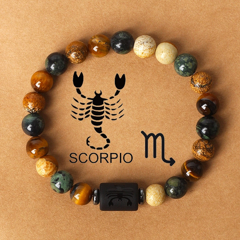 Zodiac sign bracelets; Tiger's Eye bracelet; Handcrafted gemstone jewelry; Unique design for astrological connection; Artisan-crafted accessory; Ethically sourced materials; Gift for astrology enthusiasts; Stylish and meaningful for everyday wear; Durable and fashionable; Beautifully polished Tiger's Eye stones for grounding energy; Unique spiritual gift for zodiac lovers; Bracelet for enhancing intuition and protection; Natural stones for emotional balance and confidence;