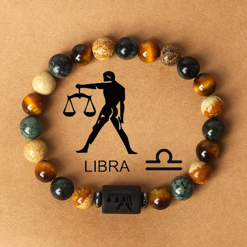 Zodiac sign bracelets; Tiger's Eye bracelet; Handcrafted gemstone jewelry; Unique design for astrological connection; Artisan-crafted accessory; Ethically sourced materials; Gift for astrology enthusiasts; Stylish and meaningful for everyday wear; Durable and fashionable; Beautifully polished Tiger's Eye stones for grounding energy; Unique spiritual gift for zodiac lovers; Bracelet for enhancing intuition and protection; Natural stones for emotional balance and confidence;
