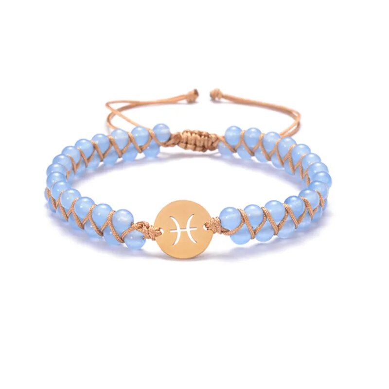 Zodiac bracelet; Braided design; Handcrafted zodiac jewelry; Unique astrological accessory; Artisan-crafted bracelet; Ethically sourced materials; Gift for astrology enthusiasts; Stylish and comfortable for daily wear; Beautiful braided details; Personalized zodiac sign representation; Perfect for layering with other bracelets; Unique spiritual gift; Bracelet for intention setting; Durable and fashionable design; Ideal for any occasion; Symbol of celestial connection;
