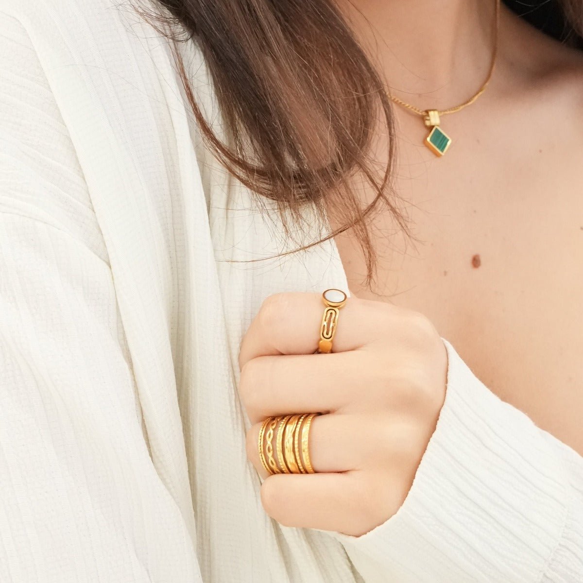 Adjustable Royale ring; elegant 18k gold plating; luxurious design for every occasion; perfect for stacking with other rings; versatile fit for all finger sizes; timeless piece for modern jewelry lovers; ideal for both casual and formal wear; a statement of sophistication; handcrafted with attention to detail; a thoughtful gift for special moments; complements any jewelry collection; combines classic style with contemporary flair; adjustable comfort for daily wear; enhances your personal style;