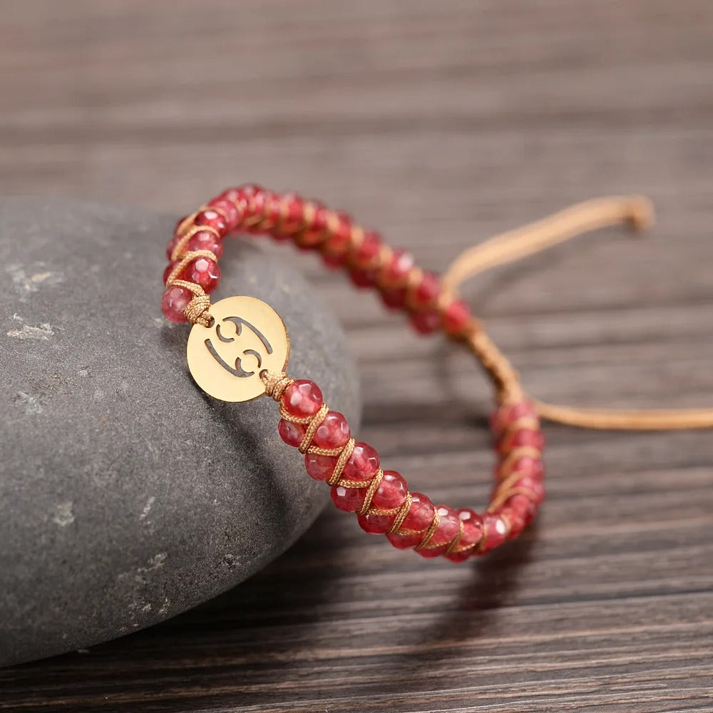 Zodiac bracelet; Braided design; Handcrafted zodiac jewelry; Unique astrological accessory; Artisan-crafted bracelet; Ethically sourced materials; Gift for astrology enthusiasts; Stylish and comfortable for daily wear; Beautiful braided details; Personalized zodiac sign representation; Perfect for layering with other bracelets; Unique spiritual gift; Bracelet for intention setting; Durable and fashionable design; Ideal for any occasion; Symbol of celestial connection;