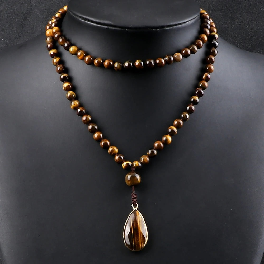 108 bead japamala; Tiger's Eye medal necklace; Handcrafted prayer beads; Spiritual jewelry; Artisan-crafted japamala; Natural Tiger's Eye beads; Japamala for mindfulness; Gift for meditation practitioners; Japamala for focus and protection; Healing energy necklace; Tiger's Eye for confidence and strength; Unique meditation necklace; Japamala for mantra repetition; Calming meditation accessory; Beautiful beaded necklace; Unique spiritual gift;