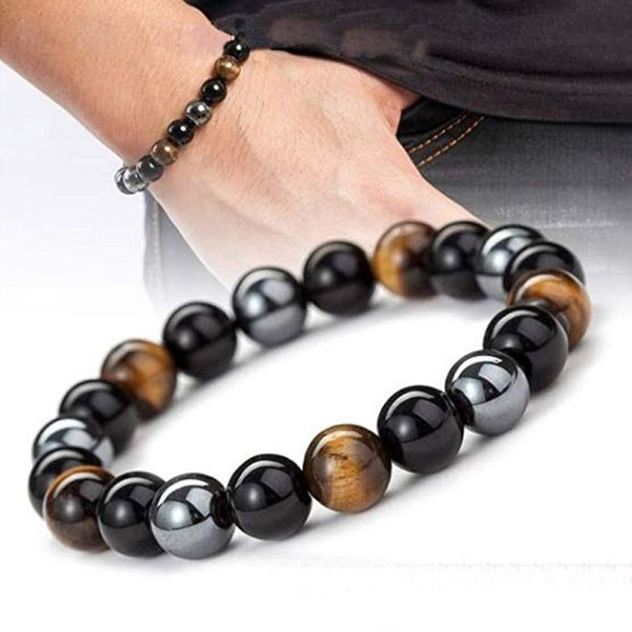 Triple protection bracelet; Protection, power, and balance bracelet; Handcrafted gemstone jewelry; Unique design for spiritual shielding; Artisan-crafted accessory; Ethically sourced materials; Gift for those seeking strength and security; Stylish and protective for everyday wear; Durable and fashionable; Beautifully polished stones for protection and grounding; Unique spiritual gift; Bracelet for enhancing personal power and stability; Natural stones for emotional balance and inner strength;
