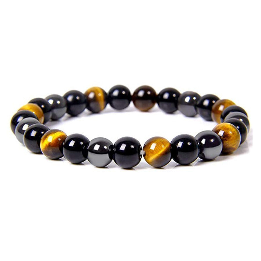 Triple protection bracelet; Protection, power, and balance bracelet; Handcrafted gemstone jewelry; Unique design for spiritual shielding; Artisan-crafted accessory; Ethically sourced materials; Gift for those seeking strength and security; Stylish and protective for everyday wear; Durable and fashionable; Beautifully polished stones for protection and grounding; Unique spiritual gift; Bracelet for enhancing personal power and stability; Natural stones for emotional balance and inner strength;