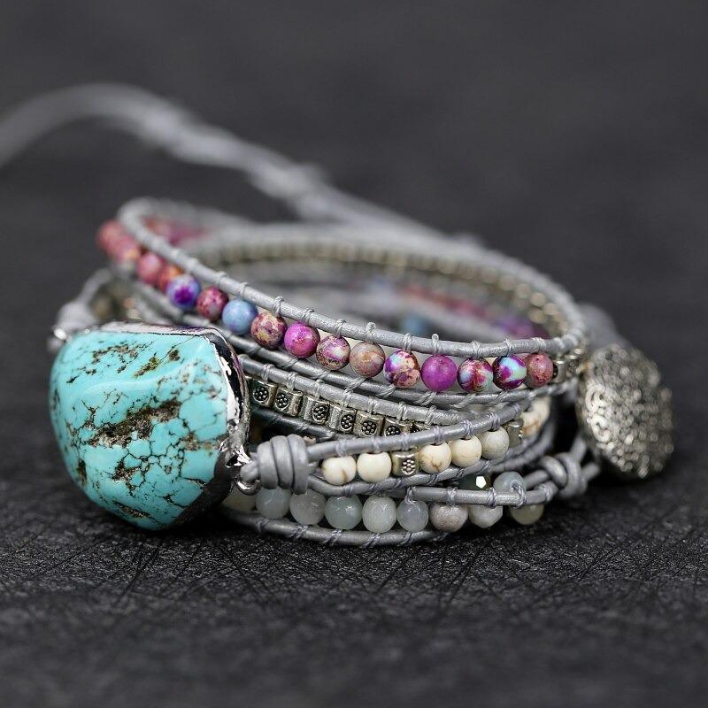 Celestial protection bracelet; Turquoise stone bracelet; Handcrafted gemstone jewelry; Unique design for spiritual protection; Artisan-crafted accessory; Ethically sourced turquoise; Gift for those seeking tranquility; Stylish and vibrant for everyday wear; Durable and fashionable; Beautifully polished turquoise beads; Unique spiritual gift; Bracelet for healing and emotional balance; Natural stones for inner peace; Lightweight and comfortable;
