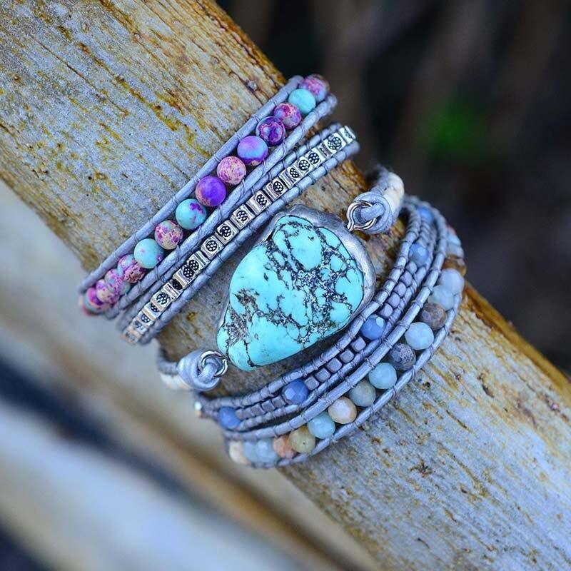Celestial protection bracelet; Turquoise stone bracelet; Handcrafted gemstone jewelry; Unique design for spiritual protection; Artisan-crafted accessory; Ethically sourced turquoise; Gift for those seeking tranquility; Stylish and vibrant for everyday wear; Durable and fashionable; Beautifully polished turquoise beads; Unique spiritual gift; Bracelet for healing and emotional balance; Natural stones for inner peace; Lightweight and comfortable;