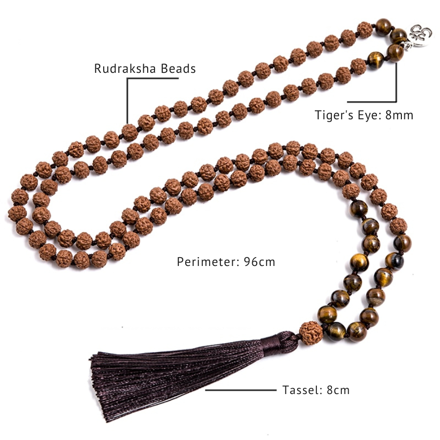 Rudraksha Japamala with Tiger Eye + Free Bracelet | Saint Lazuli