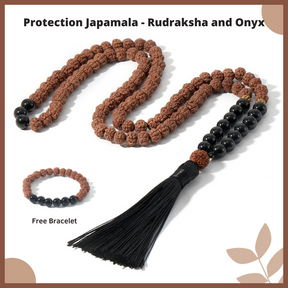 Rudraksha and Onyx Protection Japamala - Comes with a Free Bracelet! | Saint Lazuli