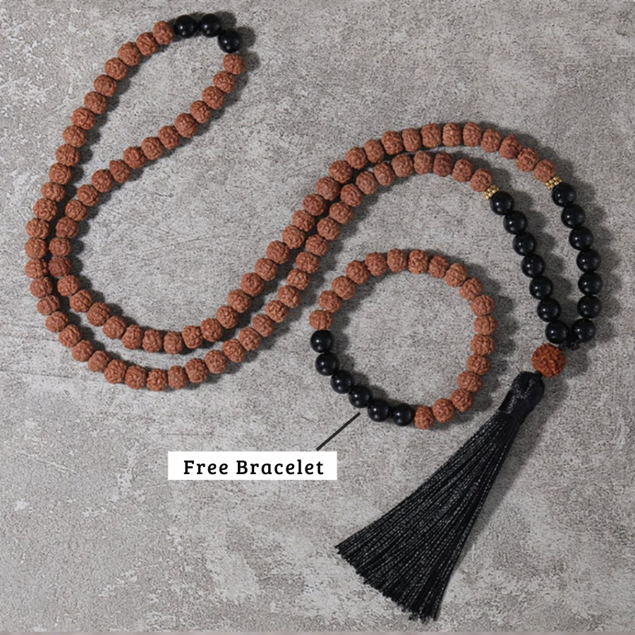 Rudraksha and Onyx Protection Japamala - Comes with a Free Bracelet! | Saint Lazuli