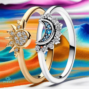 Celestial duo ring; Lunar and solar eclipse ring; Unique celestial jewelry; Celestial-inspired ring; Eclipse-themed accessory; Statement celestial ring; Elegant eclipse ring; Celestial moon and sun ring; Bohemian jewelry piece; Cosmic eclipse design; Celestial gift for her; Astrology-inspired ring; 50% off celestial ring; Last units available; Free shipping on jewelry;