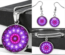 Radiant mandala set; Energetic jewelry collection; Mandala earrings and bracelet; Buddhist necklace set; Spiritual jewelry set; Colorful mandala accessories; Handmade mandala earrings; Chakra-inspired bracelet; Unique mandala necklace; Artistic jewelry set; Mandala design earrings; Harmony and balance jewelry; Empowering mandala collection; Symbolic Buddhist jewelry; Ethereal mandala set; Multi-piece jewelry set; Meditation-inspired accessories; Vibrant mandala art;