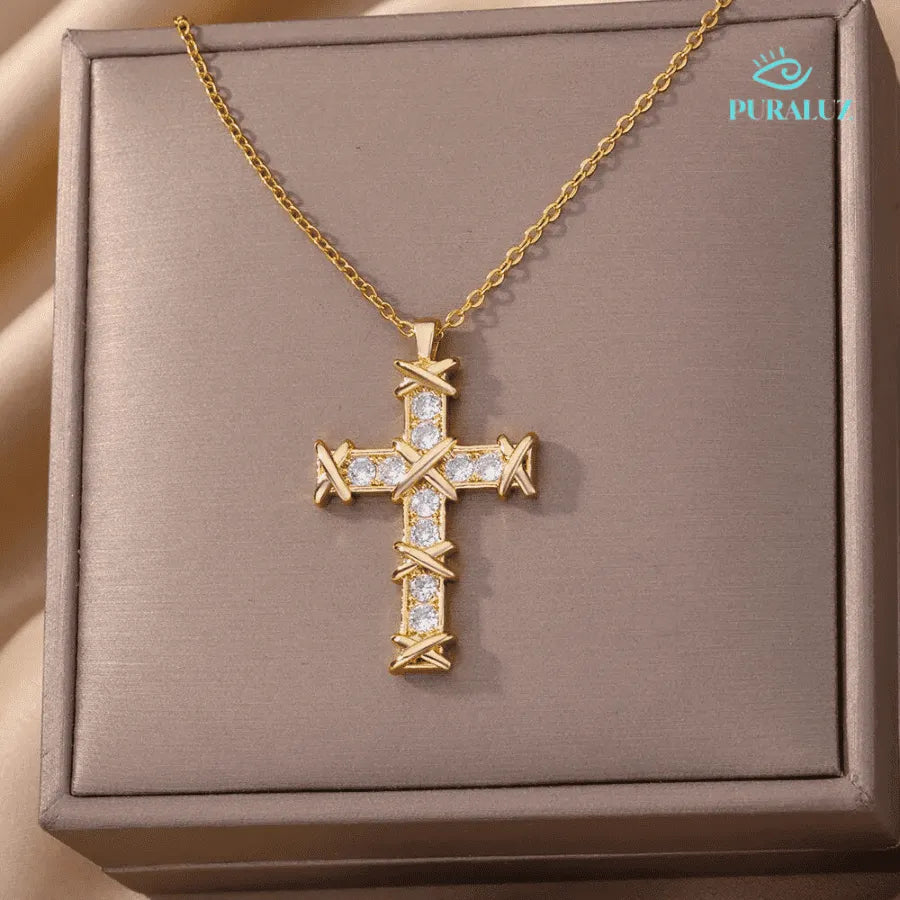 Divine Light crucifix; Crystal crucifix pendant; Elegant crystal crucifix; Religious crystal jewelry; Stunning crucifix necklace; Crystal cross necklace; Last units available; 50% discount on crucifix; Free shipping on orders; Spiritual crystal pendant; Handcrafted crystal crucifix; Unique religious jewelry; Stylish cross necklace; Crystal and silver cross; Luxurious crucifix design;