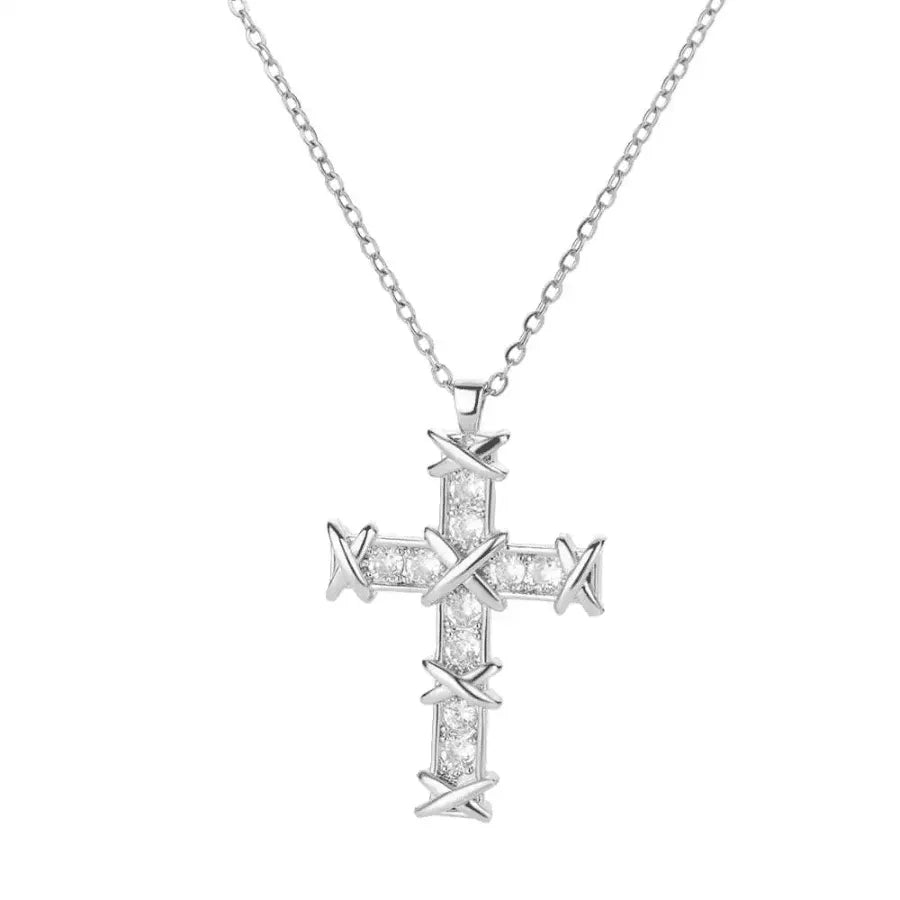 Divine Light crucifix; Crystal crucifix pendant; Elegant crystal crucifix; Religious crystal jewelry; Stunning crucifix necklace; Crystal cross necklace; Last units available; 50% discount on crucifix; Free shipping on orders; Spiritual crystal pendant; Handcrafted crystal crucifix; Unique religious jewelry; Stylish cross necklace; Crystal and silver cross; Luxurious crucifix design;