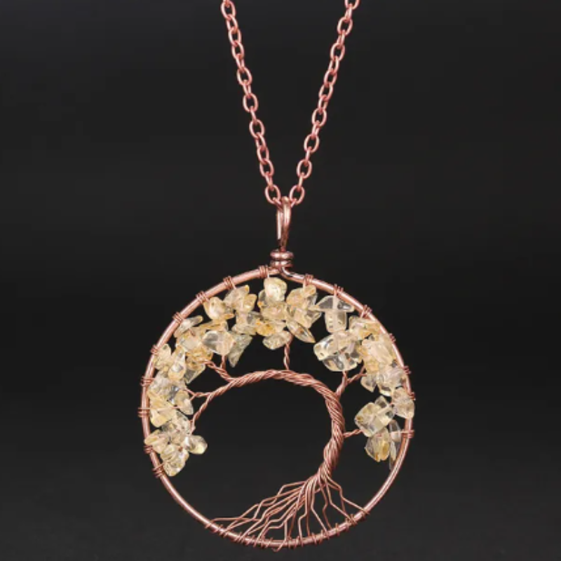 Tree of Life necklace; Natural crystals jewelry; Symbol of growth and strength; Handcrafted with care and precision; Beautifully designed for everyday wear; Promotes balance and harmony; Perfect for nature lovers; Enhances spiritual connection and healing; Ethically sourced natural stones; Lightweight and comfortable to wear; Unique and meaningful gift;