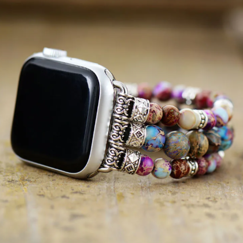 Mystical bracelet for SmartWatch; Jasper stone bracelet; Apple Watch accessory; Handcrafted gemstone jewelry; Unique spiritual smartwatch band; Artisan-crafted bracelet; Natural jasper stones; Healing energy bracelet; Stylish smartwatch strap; Gift for tech and spirituality enthusiasts; Bracelet for grounding and stability; Beautiful beaded bracelet; Unique spiritual gift; Bracelet for intention setting; Ethically sourced materials; Jasper for emotional balance;