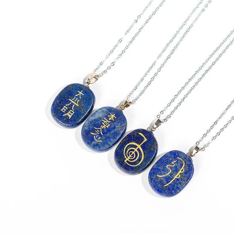 Reiki symbols necklace; Lapis lazuli pendant; Natural stone jewelry; Reiki healing necklace; Lapis lazuli energy stone; Spiritual protection necklace; Chakra balancing jewelry; Reiki amulet necklace; Handmade lapis lazuli necklace; Healing crystal pendant; Energy flow necklace; Lapis lazuli charm; Reiki power necklace; Meditation necklace with symbols; 