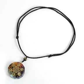 Metatron orgonite necklace; Handcrafted spiritual jewelry; Unique design symbolizing divine energy and harmony; Artisan-crafted accessory; Ethically sourced materials; Gift for spiritual seekers and enthusiasts; Stylish and meaningful for everyday wear; Durable and fashionable; Beautifully detailed Metatron's Cube symbol; Necklace for enhancing positive energy and balance; Natural elements for emotional healing; Lightweight and comfortable;