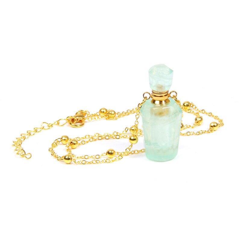 Natural crystal diffuser necklace; Handcrafted aromatherapy jewelry; Unique design for essential oil diffusion; Artisan-crafted accessory; Ethically sourced crystals; Stylish and functional for everyday wear; Durable and fashionable; Beautifully detailed crystal pendant; Necklace for enhancing positive energy and well-being; Natural stones for emotional balance; Ideal for aromatherapy on-the-go; Lightweight and comfortable; Perfect gift for wellness enthusiasts;