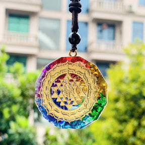 Tree of Life orgonite rainbow necklace; Handcrafted spiritual jewelry; Unique design symbolizing growth and vibrancy; Artisan-crafted accessory; Ethically sourced materials; Colorful rainbow elements for positive energy; Gift for nature lovers and spiritual seekers; Stylish and meaningful for everyday wear; Durable and fashionable; Beautifully detailed Tree of Life symbol; Necklace for enhancing energy balance and protection; Natural elements for emotional healing; Lightweight and comfortable;