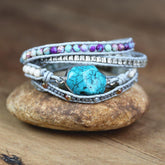 Celestial protection bracelet; Turquoise stone bracelet; Handcrafted gemstone jewelry; Unique design for spiritual protection; Artisan-crafted accessory; Ethically sourced turquoise; Gift for those seeking tranquility; Stylish and vibrant for everyday wear; Durable and fashionable; Beautifully polished turquoise beads; Unique spiritual gift; Bracelet for healing and emotional balance; Natural stones for inner peace; Lightweight and comfortable;