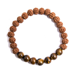 Rudraksha japamala; Tiger Eye beads mala; Handcrafted prayer beads; Unique meditation necklace; Spiritual jewelry; Gift with free bracelet; Artisan-crafted japamala; Natural stone beads; Japamala for mindfulness; Ethically sourced materials; Japamala for mantra repetition; Beautiful beaded necklace; Unique spiritual gift; Calming meditation accessory; Rudraksha for spiritual growth; Tiger Eye for protection; Japamala for intention setting; Stylish spiritual accessory;