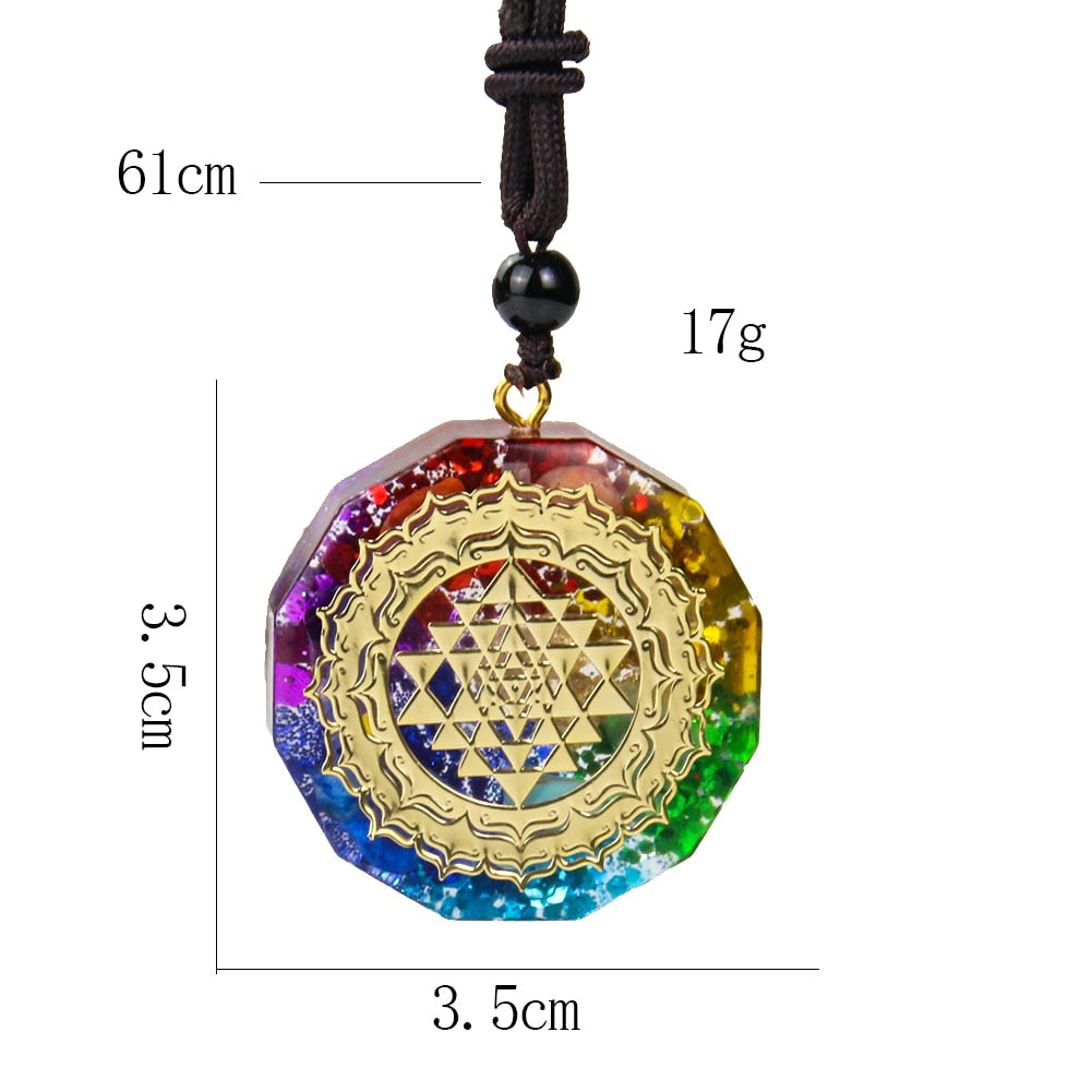 Tree of Life orgonite rainbow necklace; Handcrafted spiritual jewelry; Unique design symbolizing growth and vibrancy; Artisan-crafted accessory; Ethically sourced materials; Colorful rainbow elements for positive energy; Gift for nature lovers and spiritual seekers; Stylish and meaningful for everyday wear; Durable and fashionable; Beautifully detailed Tree of Life symbol; Necklace for enhancing energy balance and protection; Natural elements for emotional healing; Lightweight and comfortable;