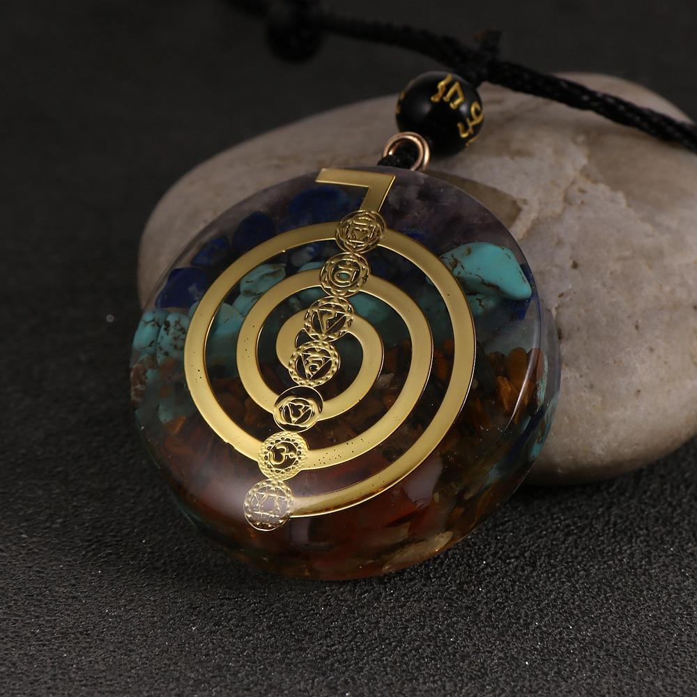 Reiki healing pendant; Cho Ku Rei energy transmuter; Orgonite 7 Chakras amulet; Spiritual energy protection; Chakra balancing necklace; Energy transmuting pendant; Reiki power symbol jewelry; Holistic healing amulet; Orgonite chakra harmonizer; Positive energy generator; Spiritual wellness accessory; Protective orgone energy pendant; Chakra alignment pendant;