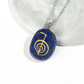Reiki symbols necklace; Lapis lazuli pendant; Natural stone jewelry; Reiki healing necklace; Lapis lazuli energy stone; Spiritual protection necklace; Chakra balancing jewelry; Reiki amulet necklace; Handmade lapis lazuli necklace; Healing crystal pendant; Energy flow necklace; Lapis lazuli charm; Reiki power necklace; Meditation necklace with symbols; 