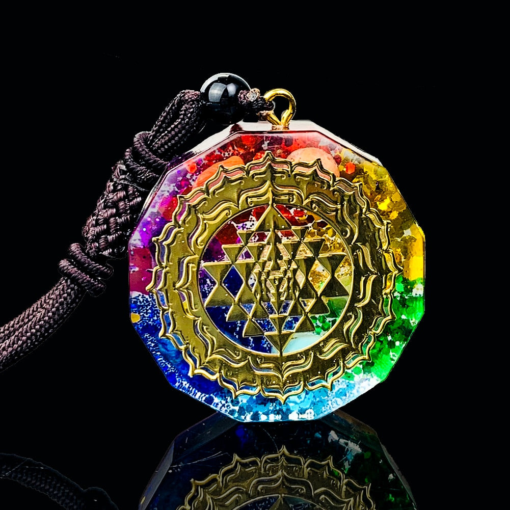 Tree of Life orgonite rainbow necklace; Handcrafted spiritual jewelry; Unique design symbolizing growth and vibrancy; Artisan-crafted accessory; Ethically sourced materials; Colorful rainbow elements for positive energy; Gift for nature lovers and spiritual seekers; Stylish and meaningful for everyday wear; Durable and fashionable; Beautifully detailed Tree of Life symbol; Necklace for enhancing energy balance and protection; Natural elements for emotional healing; Lightweight and comfortable; 