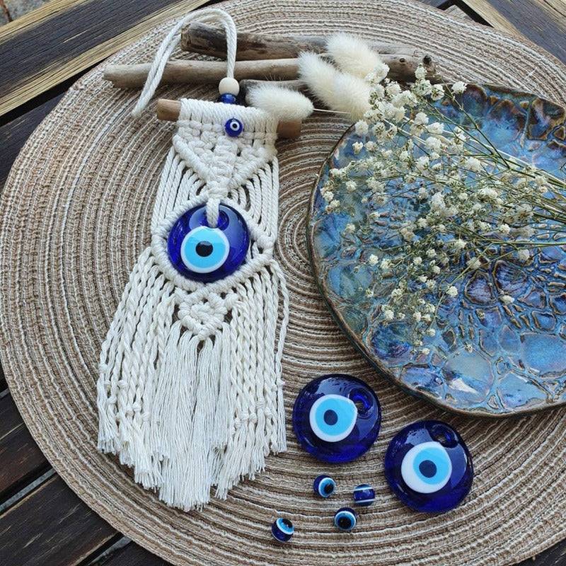 Greek eye amulet; Macramé protection amulet; Evil eye home decor; Protection for home and spaces; Handcrafted Greek eye amulet; Spiritual macramé wall hanging; Greek eye for warding off negativity; Unique protection decor; Evil eye macramé art; Home protection amulet; Greek eye for energy shielding; Boho-style Greek eye amulet; Holistic protection decoration; Amulet for peace and protection; Gift for home blessings; Evil eye symbol for protection;