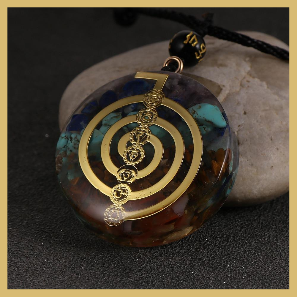 Reiki healing pendant; Cho Ku Rei energy transmuter; Orgonite 7 Chakras amulet; Spiritual energy protection; Chakra balancing necklace; Energy transmuting pendant; Reiki power symbol jewelry; Holistic healing amulet; Orgonite chakra harmonizer; Positive energy generator; Spiritual wellness accessory; Protective orgone energy pendant; Chakra alignment pendant;