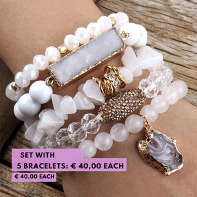 Natural Elegance Set - Set of 5 Bracelets with Natural Stones and Glass Crystals | Saint Lazuli