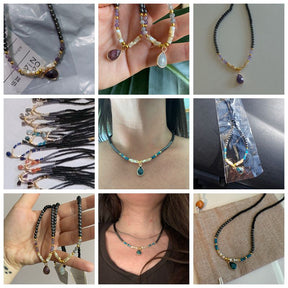 Semi-jewelry necklace with natural stone pendant; Handcrafted bohemian jewelry; Unique design with authentic natural stones; Artisan-crafted accessory; Ethically sourced materials; Gift for nature lovers and spiritual seekers; Stylish and versatile for everyday wear; Durable and fashionable; Beautifully detailed natural stone pendant; Necklace for enhancing positive energy and healing; Natural elements for emotional balance;