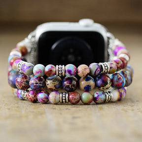 Mystical bracelet for SmartWatch; Jasper stone bracelet; Apple Watch accessory; Handcrafted gemstone jewelry; Unique spiritual smartwatch band; Artisan-crafted bracelet; Natural jasper stones; Healing energy bracelet; Stylish smartwatch strap; Gift for tech and spirituality enthusiasts; Bracelet for grounding and stability; Beautiful beaded bracelet; Unique spiritual gift; Bracelet for intention setting; Ethically sourced materials; Jasper for emotional balance;