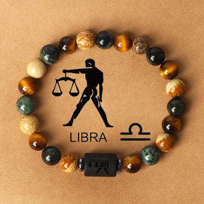 Zodiac sign bracelets; Tiger's Eye bracelet; Handcrafted gemstone jewelry; Unique design for astrological connection; Artisan-crafted accessory; Ethically sourced materials; Gift for astrology enthusiasts; Stylish and meaningful for everyday wear; Durable and fashionable; Beautifully polished Tiger's Eye stones for grounding energy; Unique spiritual gift for zodiac lovers; Bracelet for enhancing intuition and protection; Natural stones for emotional balance and confidence;