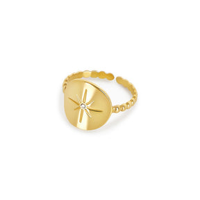 adjustable nautical star ring; 18k gold plated jewelry; nautical theme design; star-shaped ring; unique adjustable fit; elegant gold accessory; perfect for everyday wear; versatile statement piece; handcrafted quality; trendy nautical jewelry; celestial-inspired fashion; stylish gold ring; ideal gift for ocean lovers; quality craftsmanship; fashionable and comfortable; lightweight design; perfect for stacking; modern and chic accessory; timeless nautical style; 