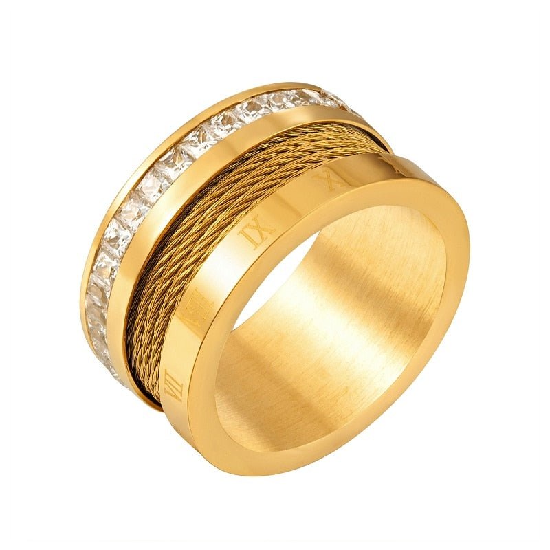 wire and crystal ring; 18k gold-plated jewelry; elegant crystal ring; unique wire design; sophisticated gold accessory; handcrafted crystal jewelry; stylish statement ring; luxurious crystal embellishments; trendy gold wire ring; lightweight and comfortable; radiant gold finish; perfect for everyday wear; fashionable and elegant design; ideal gift for special occasions; modern and chic ring; versatile crystal jewelry; stunning wirework craftsmanship; 