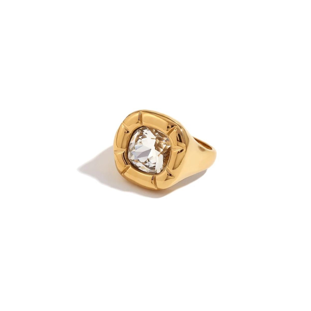 dulcis cocktail ring; plated in 18K gold; stunning statement piece; perfect for special occasions; adds elegance to any outfit; luxurious design for cocktail parties; crafted with high-quality materials; eye-catching gemstone accents; ideal gift for her; complements both casual and formal wear; versatile accessory for all seasons; unique and stylish jewelry piece; showcases exquisite craftsmanship; enhances personal style; timeless elegance for fashion enthusiasts;